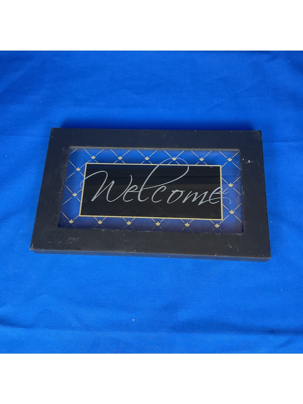 Framed Glass "Welcome" Sign - Black Wooden Tabletop Shelf Sitter